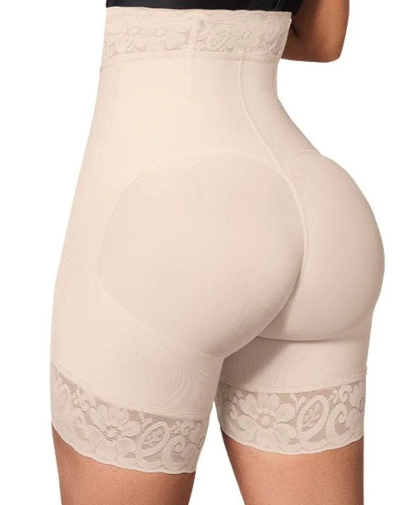 High Waist Butt Lift Shaper Zipper Short With Lace Trim