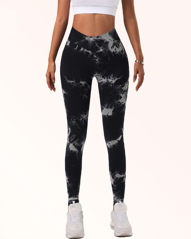 Leggings elásticos sin costuras con efecto tie-dye, pantalones deportivos de yoga con control de barriga