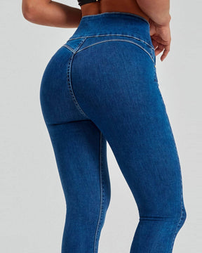 High-waisted Multi-button Slim-fit Stretch-sculpting Flared Jeans