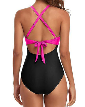 One Piece Cutout Swimsuits Tummy Control High Waist Tie Back Swimwear