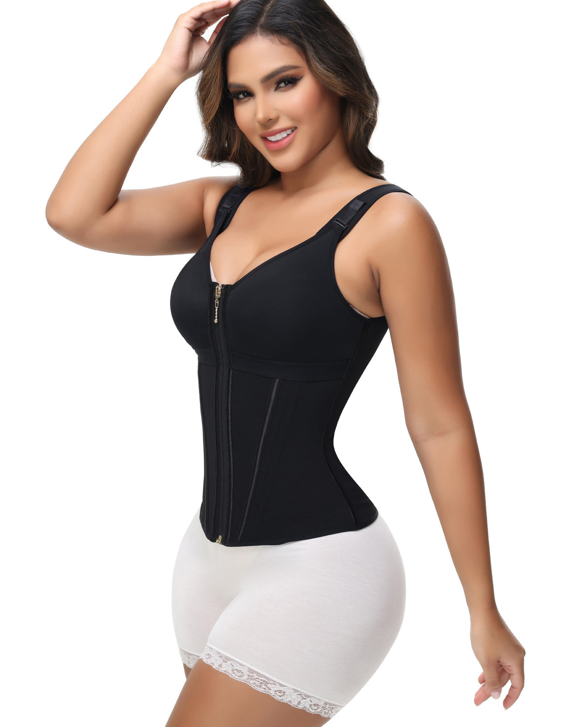 Women's Boned Latex Zipper Corset Tummy Control Body Shaper Vest With Bra