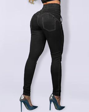 Lace-up High Waist Tummy Control Hip Lift Skinny Jeans