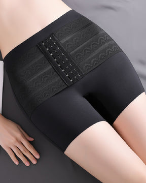 Mid-Rise Butt Lifter Double Layer Firm Tummy Control Body Shaper Shorts With Hooks Belt