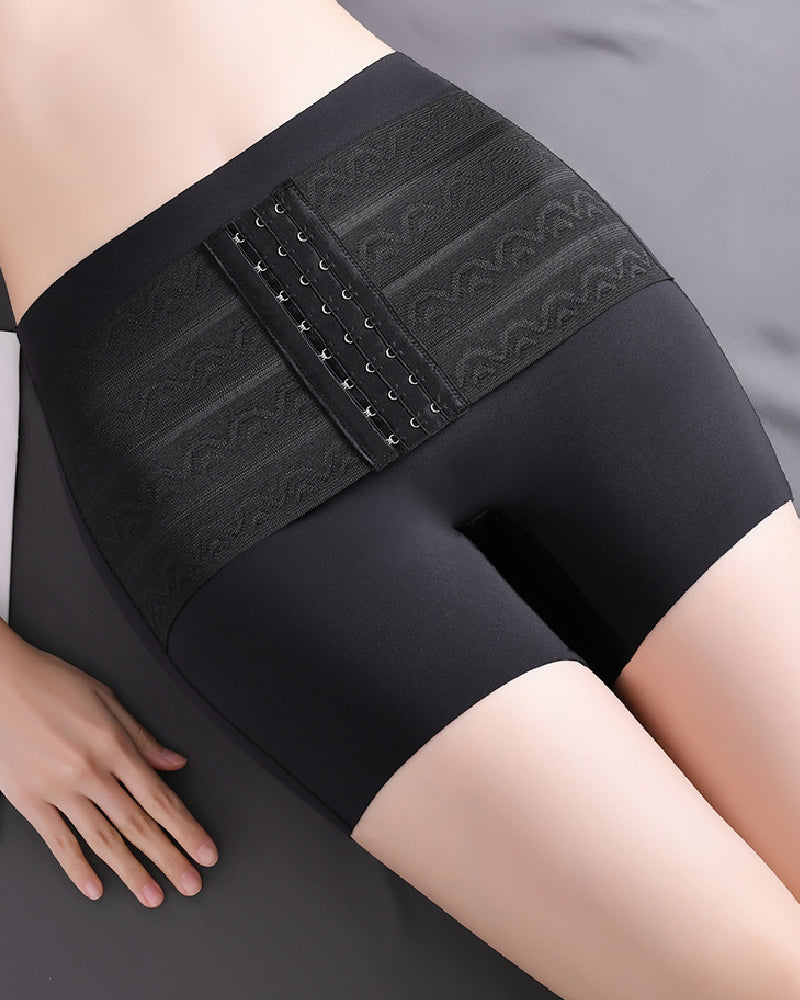 Pantalones cortos moldeadores de cuerpo con control de barriga firme de doble capa levantadores de glúteos de tiro medio con cinturón de ganchos