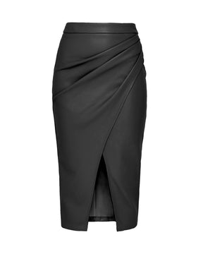 PU Slit Skirt High Waist Zipper Pleated Leather Skirt