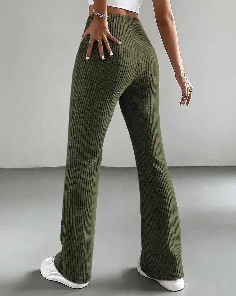 Solid Color Ribbed Knitted Flared Pants Versatile Casual Pants