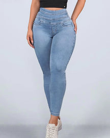 Women's High Rise Skinny Peach Hip Side Zipper Jeans