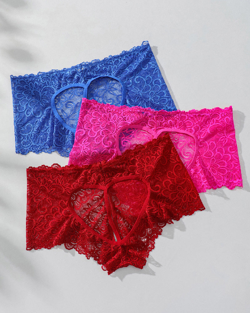 Women's Sexy Heart Hollow Jacquard Briefs Mid-Rise Lace Underwear