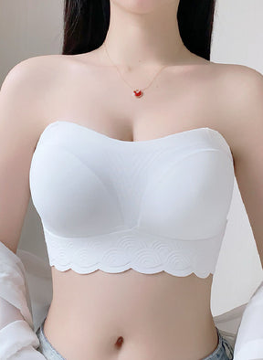 Seamless Wireless Anti-slip Strapless Wave Edge Tube Top Bra With Two Versatile Scarves