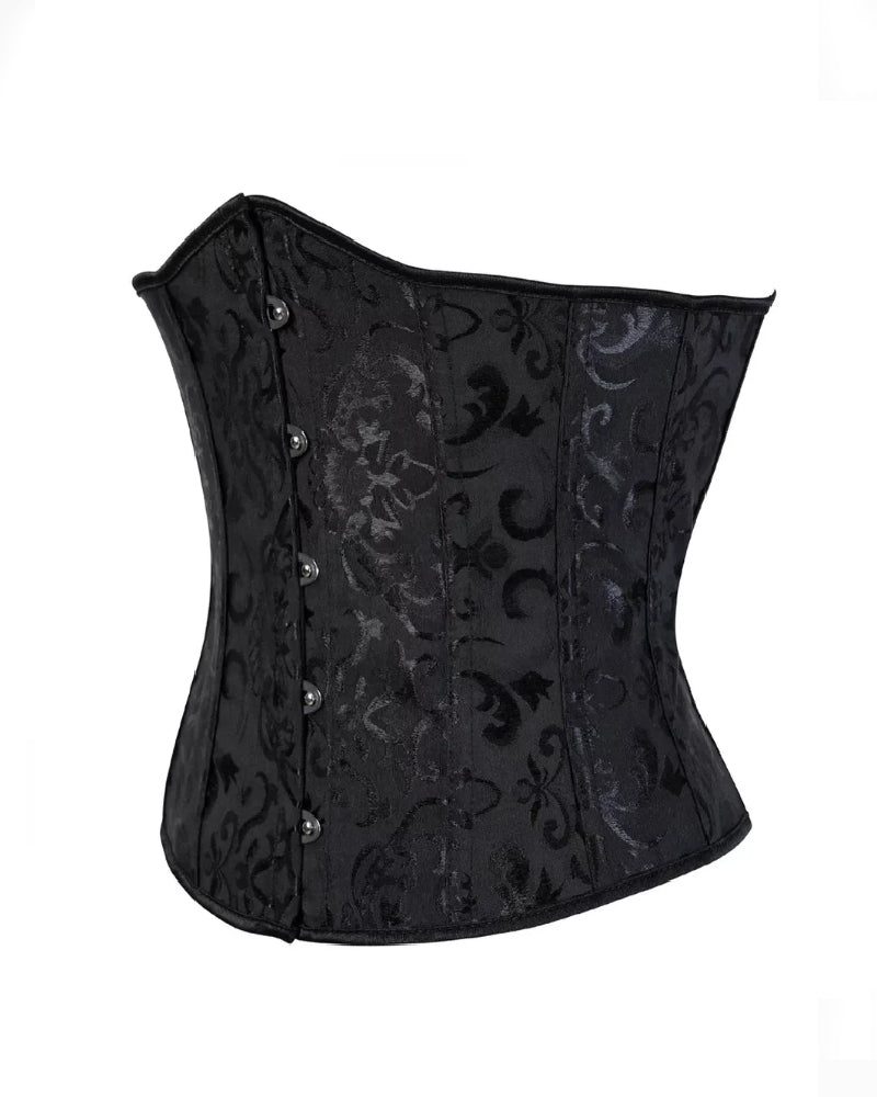 Vintage Jacquard Tummy Control Underbust Corset Lace-Up Back Plus Size Bustier Top