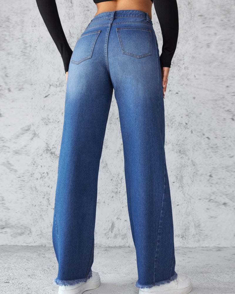 Elegant Non-stretch Straight-leg Wide-leg Jeans