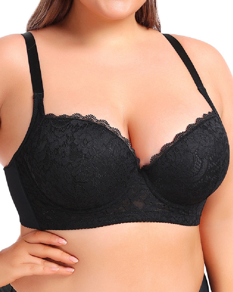 Sujetador de ropa interior fina push-up con ajuste de encaje de talla grande sexy para mujer