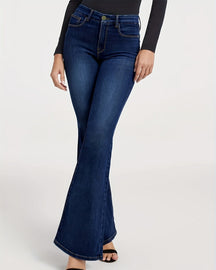 Simple and Versatile Elastic High Waist Flared Jeans