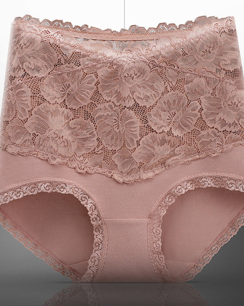 Women's V-shaped High Waist Floral Lace Briefs Sexy Tummy Control Soft Panties