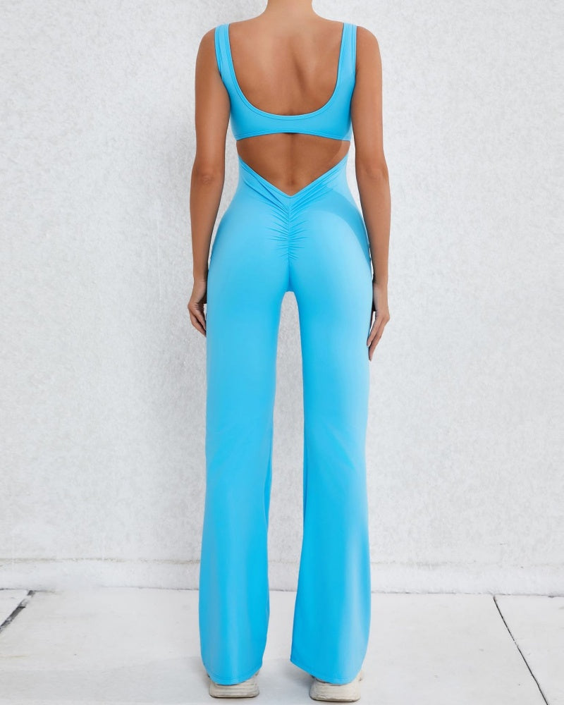 Hollow Back Sports Flared Yoga Jumpsuit