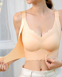 Seamless Front Buckle Correction Wireless Bra Push Up Thin Fixed Full Cup Bra