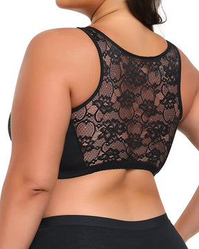 Front Closure Wireless Lace Back Vest Bra Plus Size Full Cup Bra