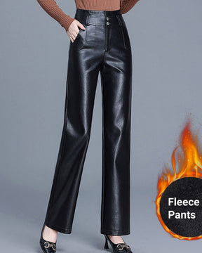 New High Waist Slim Fit Versatile Wide Leg Leather Pants for Women