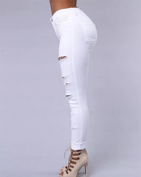 High-waist Stretch Ripped Skinny Jeans