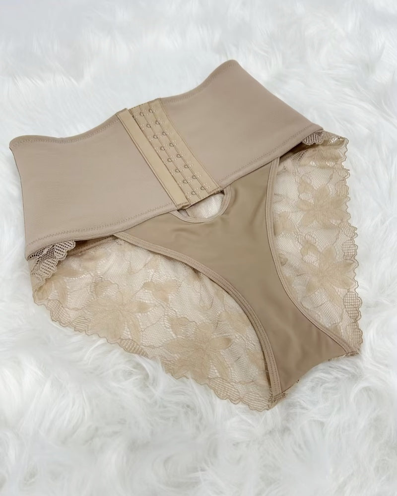 Front-opening Shapewear with Lace Trimmed Tummy Control Panty