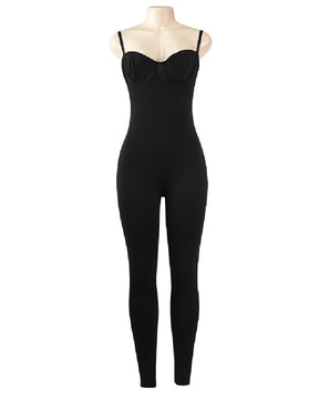 Mono sexy espagueti bodycon con sujetador integrado y pantalones largos para mujer