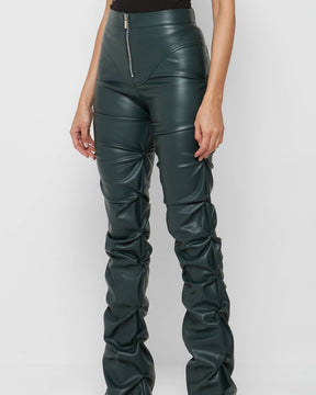 PU Leather Personalized Pleated Flared Pants