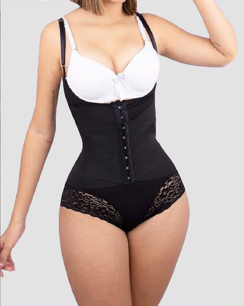 Thin Strap Double Tummy Control Shapewear Lace Hourglass Corset Bodysuit