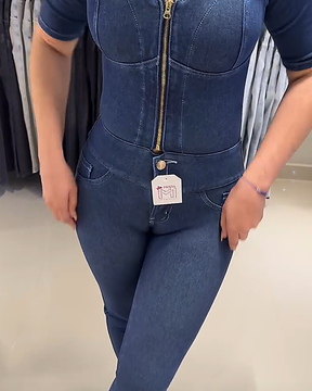 Denim Jumpsuit for Women Long Sleeve Button Down Stretch Slim Skinny Jeans (Pre-Sale)