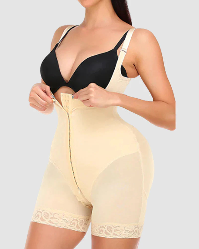 Mid-Thigh Tummy Control Butt Lifting Zipper Full Body Bodysuit