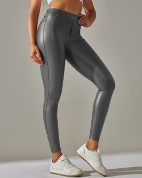 PU leather Pants High Waist Tight Sports Yoga Pants Slim