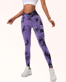 Leggings elásticos sin costuras con efecto tie-dye, pantalones deportivos de yoga con control de barriga