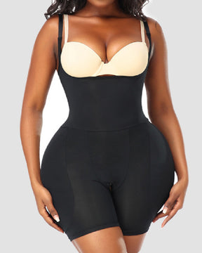 Women's Open Bust Padded Hip Enhancer Bodysuit Seamless Tummy Control Thigh Shapewear