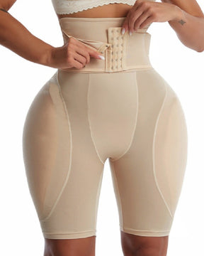 Hourglass Buckle Closure Waist Cincher BBL Shapewear Shorts With Sponge Pads