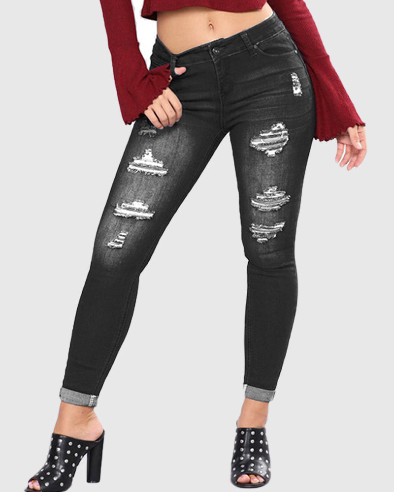 Women's Slim Fit Hip Lift Skinny Jeans With Holes