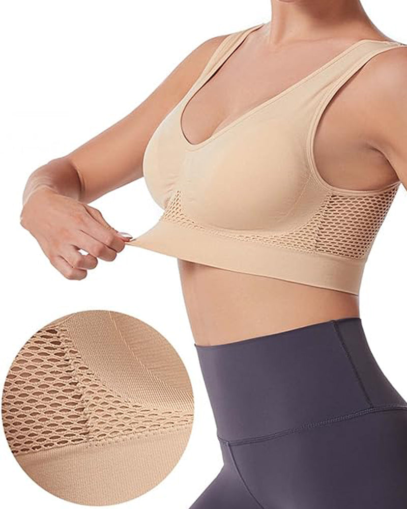 Sujetador deportivo de alto soporte antiflacidez ahuecado para mujer, sujetadores superiores de Yoga transpirables