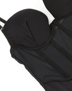 Sexy Mesh Shapewear Corset Backless Thong Bodysuit With Built-in Bra