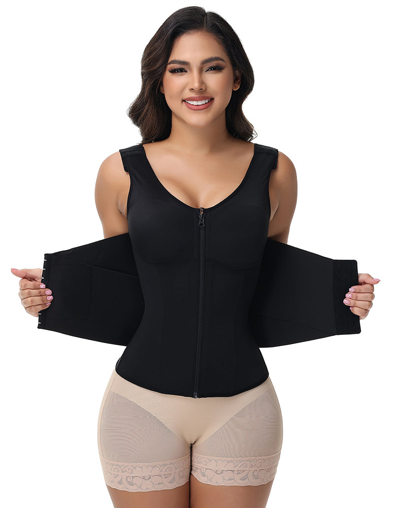 Zipper & Button Double Pressure Women's Waist Trainer with Adjustable Shoulder Strap (Pre-Sale)