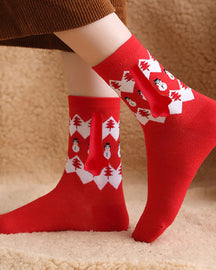 Christmas Pattern Cartoon Magnetic Hands Socks Couple Unisex Mid Tube Cotton Socks