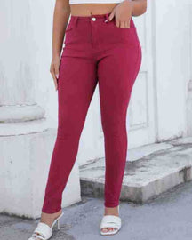 High-waisted Hip-hugging Oversized Elastic Skinny Washed Skinny Jeans