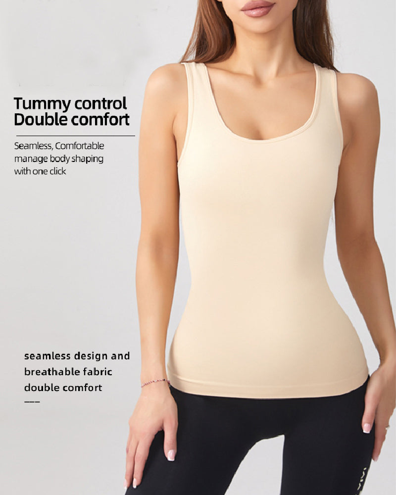 Women's Wide Strap Scoop Neck Body Shaper Tank Top Undershirt