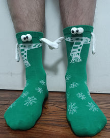 Christmas Pattern Cartoon Magnetic Hands Socks Couple Unisex Mid Tube Cotton Socks