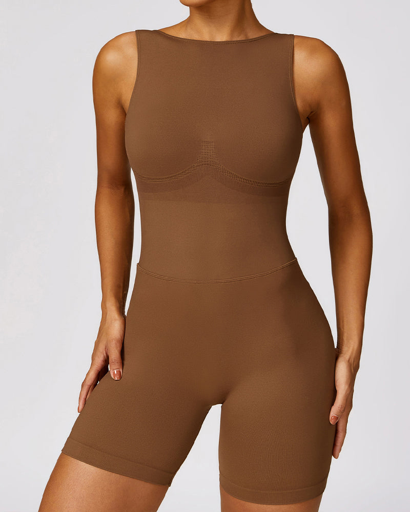 Mid Thigh Low Back Jumpsuits Seamless Rompers Stretchy Bodycon Bodysuit