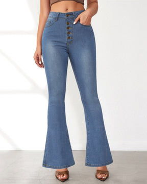 High Waist Slim Flared Jeans for Women with Multi Button