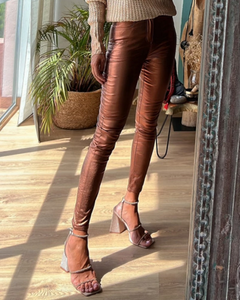 INS Style Multi-color High Waist Skinny Leather Pants for Women