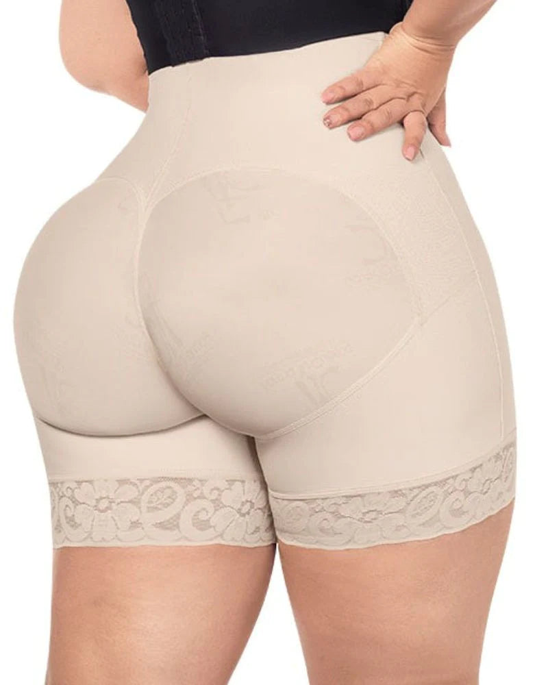 High Waist Butt Lift Shaper Zipper Short With Lace Trim