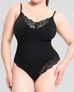 Sexy Lace Slimming Tummy Control V Neck Thong Bodysuit Shapewear