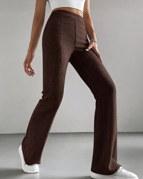 Solid Color Ribbed Knitted Flared Pants Versatile Casual Pants