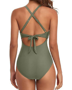 One Piece Cutout Swimsuits Tummy Control High Waist Tie Back Swimwear