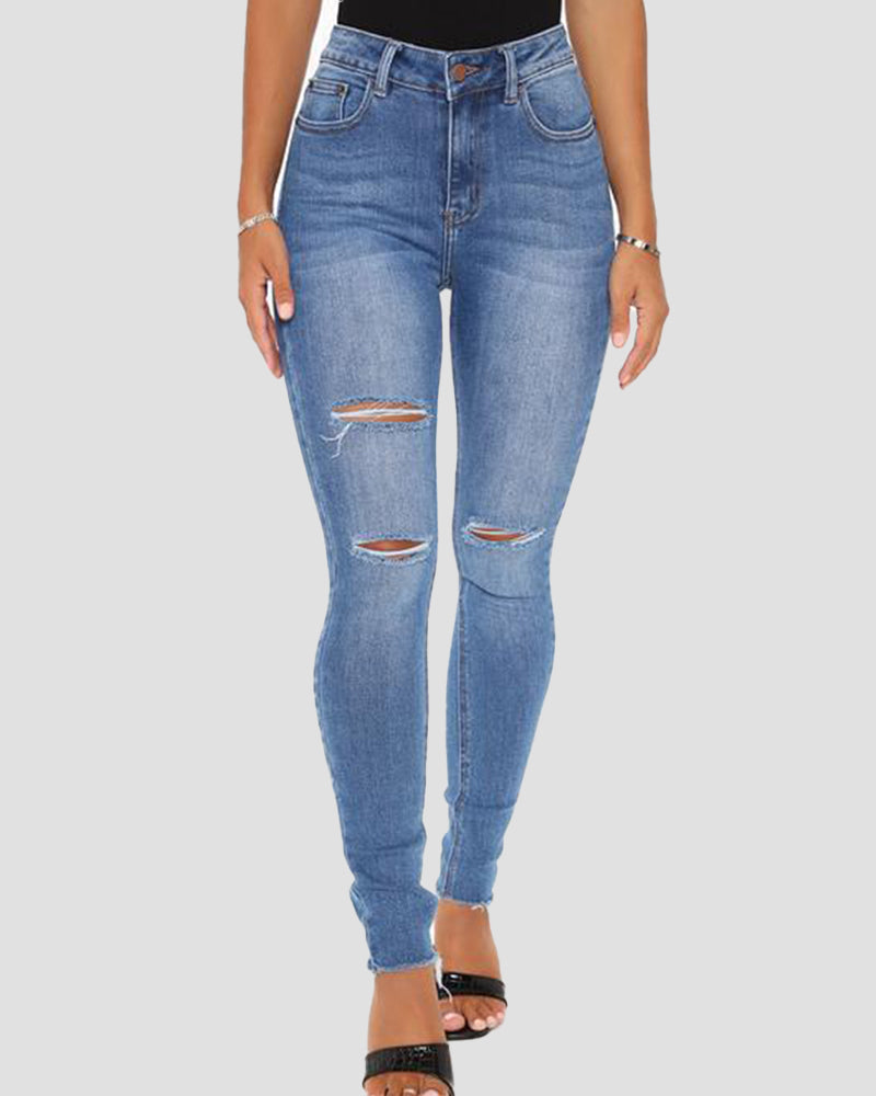 Slim Fit Stretch Ripped Jeans for Curvy Women