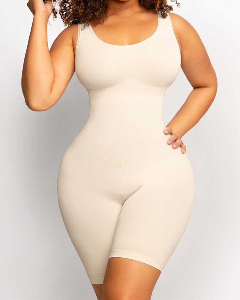 Women's Seamless Mid-Thigh Tummy Control U-Neck Bodysuit Shapewear